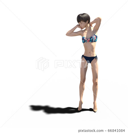 穿泳衣的年輕女子,燙髮3DCG插圖素材 穿泳衣的年輕女子,燙髮3DCG插圖素材 66841084