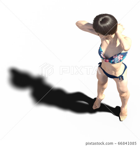 穿泳衣的年輕女子,燙髮3DCG插圖素材 穿泳衣的年輕女子,燙髮3DCG插圖素材 66841085