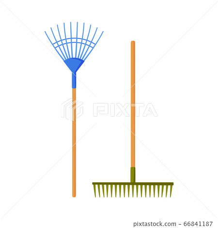 Garden Rakes, Agriculture Work Equipment, Farming Tools Flat Style Vector Illustration on White Background Garden Rakes, Agriculture Work Equipment, Farming Tools Flat Style Vector Illustration on White Background 66841187