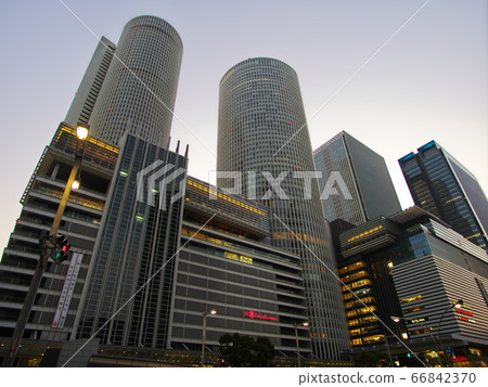 JR buildings in front of Nagoya station in the evening glow 66842370
