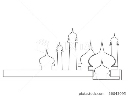 Single continuous line drawing of masjid, masjid 66843095
