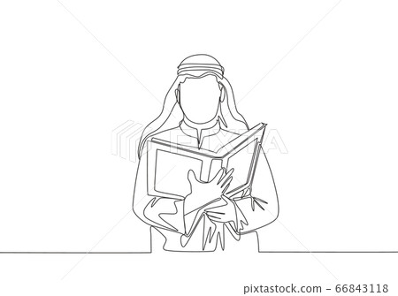 Single continuous line drawing of young muslim 66843118