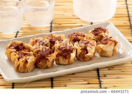 Fried Shumai arranged on a plate. Image of summer sake (cold sake) snacks. 66843271