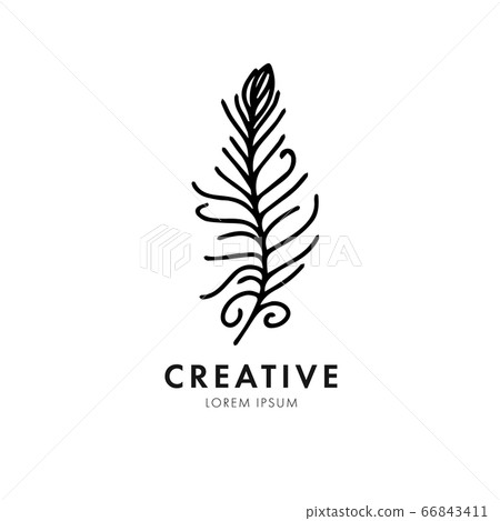 Black line feather icon logo isolated on white Black line feather icon logo isolated on white 66843411