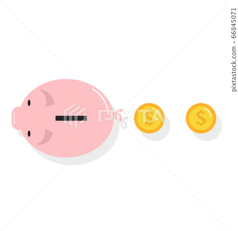 Top view Cute piggy bank with coins Top view Cute piggy bank with coins 66845071