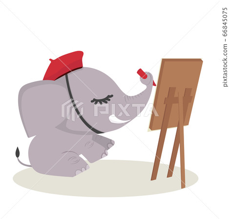 Cartoon elephant painting with brush 66845075