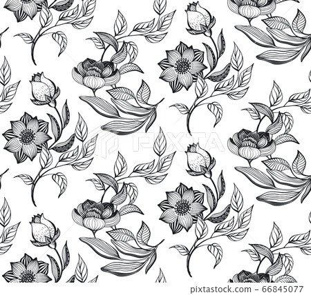 Vector floral seamless pattern. Romantic elegant endless background with hand drawn doodle flowers. Vector floral seamless pattern. Romantic elegant endless background with hand drawn doodle flowers. 66845077