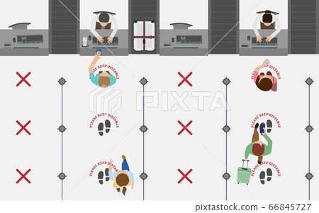 Queue Line Top View Top view of passenger standing in queue to... - Stock Illustration ...