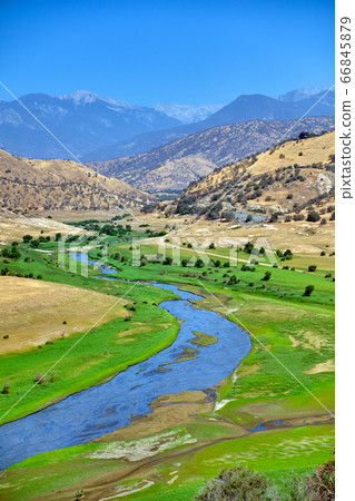 Mountain river valley landscape. River valley in mountains. 66845879