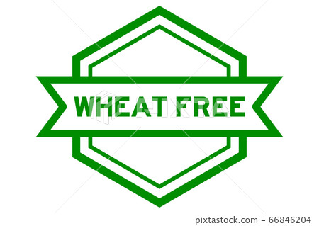 Hexagon vintage label banner in green color with word wheat free on white background 66846204