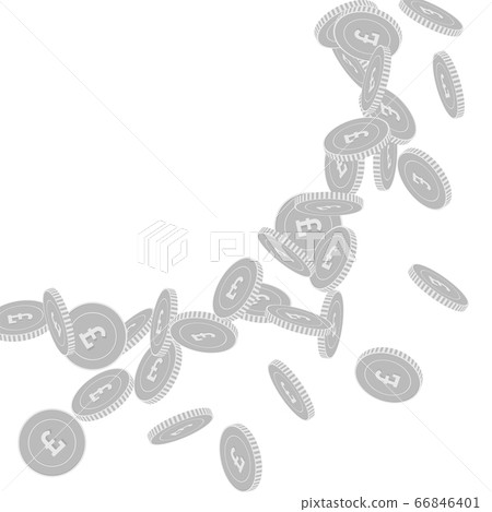 British pound coins falling. Scattered black and w 66846401