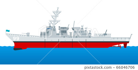 Military cruiser. Warship rides on the sea. The missile cruiser sets sail. vector icon flat isolated. 66846706