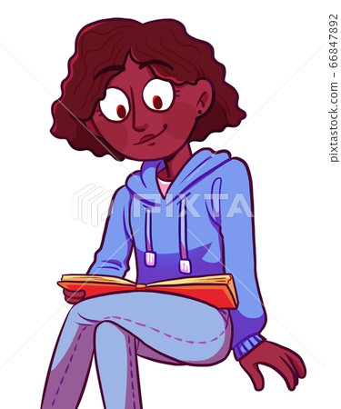 Young female student reading book for fun or enjoying studying 66847892