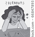 Young student feeling stressed from overworking, leaning over desk, feeling exhausted. Trouble studying 66847893