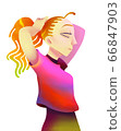 adjusting, hair, illustration 66847903