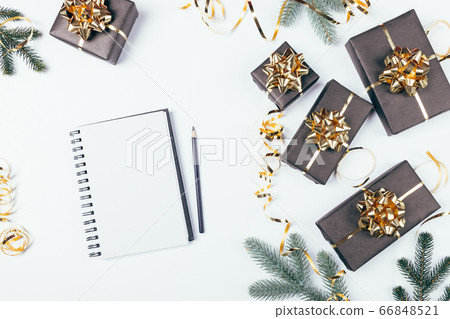 Festive Christmas flat lay blank notebook Festive Christmas flat lay blank notebook 66848521