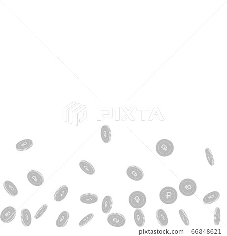 Russian ruble coins falling. Scattered black and w 66848621