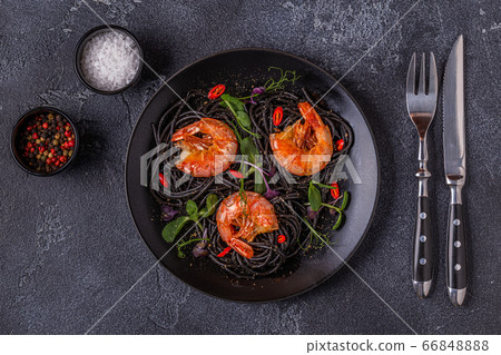 Italian pasta black spaghetti with shrimp and Italian pasta black spaghetti with shrimp and 66848888