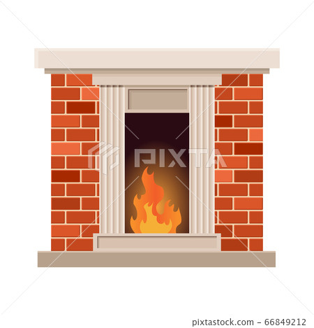 Vector home fireplace with fire. Vintage design... - Stock Illustration ...