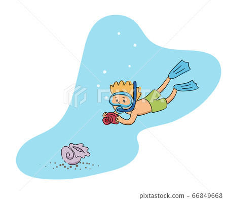 Little boy making photo with shell underwater Little boy making photo with shell underwater 66849668