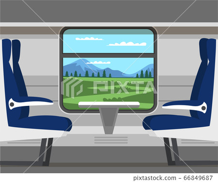 Empty railway train wagon with comfortable seats 66849687