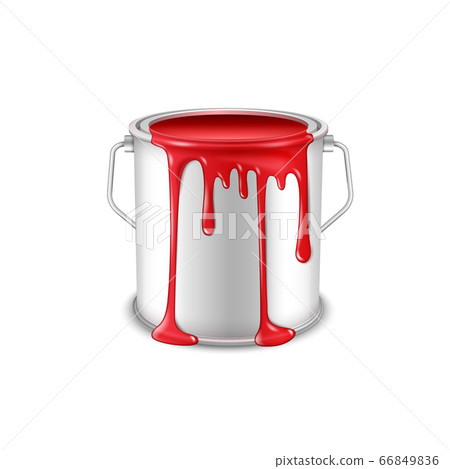 Open tin can with spilled red paint. Open tin can with spilled red paint. 66849836