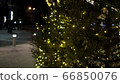 Magic yellow blurry lights of garlands on Christmas trees at fair 66850076