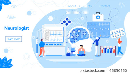 Neurologist, mental health concept vector for website. Neurology, dementia, alzheimer metaphor. Head CT in clinic. Anatomy of brain and examination psychiatric diseases. World brain day, awareness wee 66850560