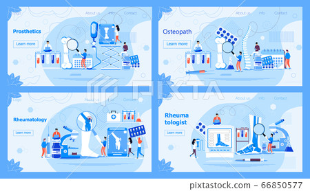 Rheumatology concept for website. Tiny rheumatologists treat rheumatism, osteoarthritis. Arthritis flat concept vector on the blue background for national healthcare day, week. Rheumatology concept for website. Tiny rheumatologists treat rheumatism, osteoarthritis. Arthritis flat concept vector on the blue background for national healthcare day, week. 66850577