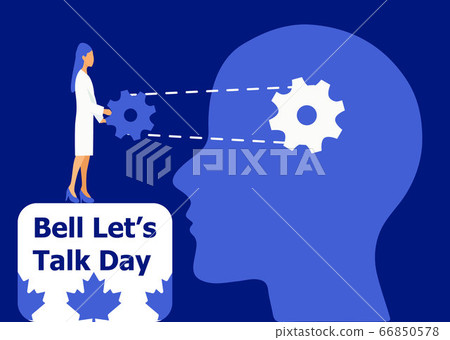 Bell Let's Talk Day is celebrated on the last Wednesday of January in Canada. I is about mental illnesses. Mentality healthcare of brain problem vector. Psychiatry, apathy, schizophrenia illustration. 66850578