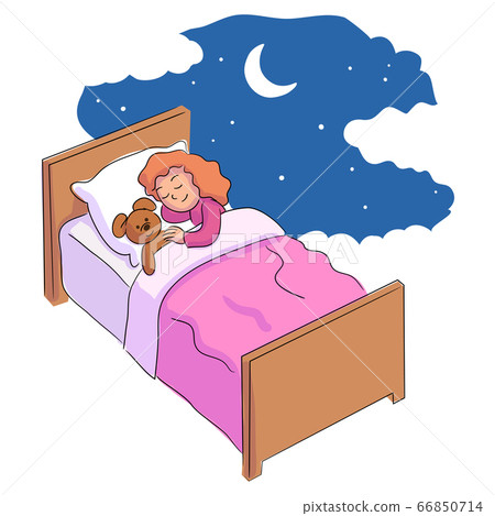 Cute little girl sleeping with teddy bear in bed Cute little girl sleeping with teddy bear in bed 66850714