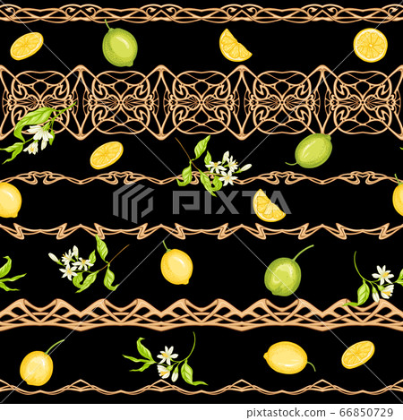 Lemon tree branch with lemons seamless pattern - Stock Illustration ...