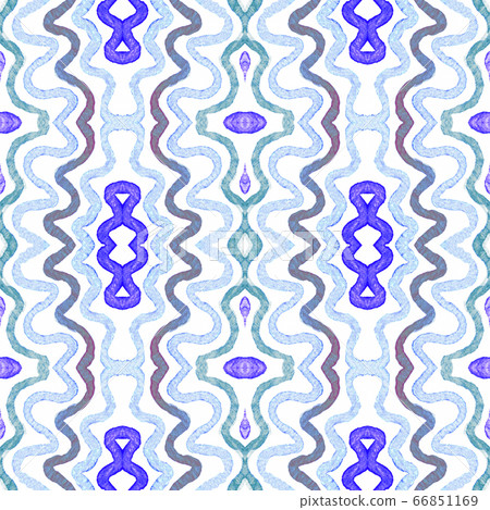 Blue Geometric Watercolor. Curious Seamless Patter Blue Geometric Watercolor. Curious Seamless Patter 66851169