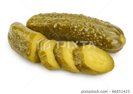 Marinated pickled cucumber isolated on white background with clipping path and full depth of field 66851425