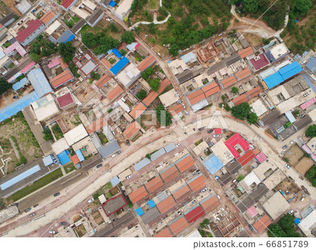 Aerial view top view of small village with little courtyard and farm style house, Huaibei, China 66851789