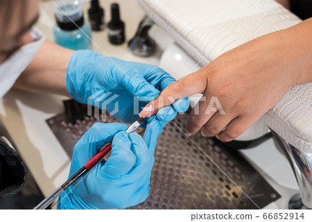 A manicurist manicures a girl. A manicurist manicures a girl. 66852914