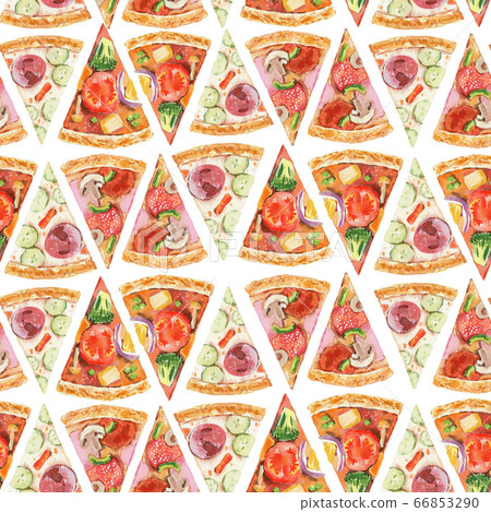 Seamless pattern watercolor pizza collection. Pattern for Restaurant, Bar Menu, place mats, wrapping paper Seamless pattern watercolor pizza collection. Pattern for Restaurant, Bar Menu, place mats, wrapping paper 66853290