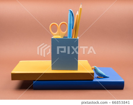 Stationery yellow and blue. Close-up. Color background 66853841