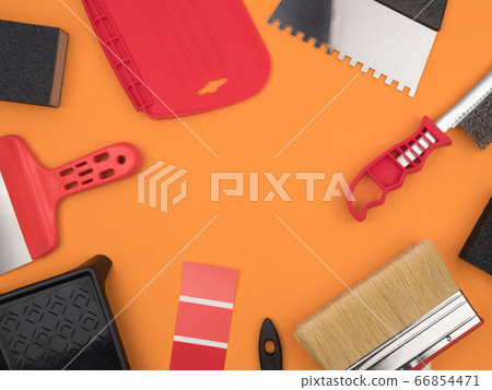 Tool painter plasterer on a orange background. 66854471