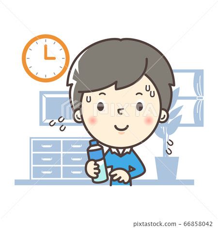 Illustration of a man hydrating in the room Illustration of a man hydrating in the room 66858042
