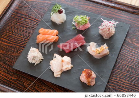 Japanese food variety set on wooden table Japanese food variety set on wooden table 66858440