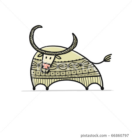 Funny sketch bull. Lunar horoscope sign. Happy new year 2021. Bull, ox, cow. Template for your design - poster, card, invitation Funny sketch bull. Lunar horoscope sign. Happy new year 2021. Bull, ox, cow. Template for your design - poster, card, invitation 66860797
