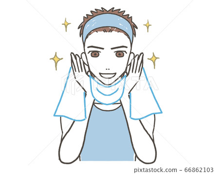 用毛巾擦臉的美女男人 66862103