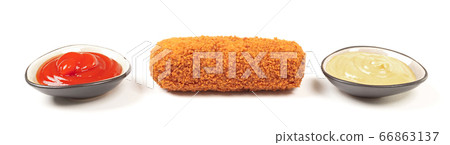 Brown crusty dutch kroket with sauces (mustard and Brown crusty dutch kroket with sauces (mustard and 66863137