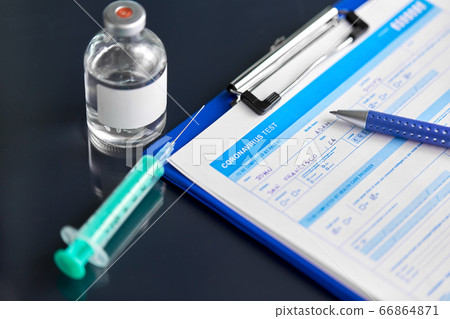 medical report, pen, syringe and medicine medical report, pen, syringe and medicine 66864871