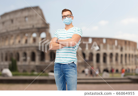 man wearing protective medical mask in italy man wearing protective medical mask in italy 66864955