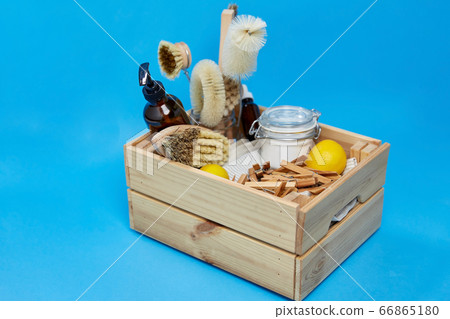 box with clothespins and natural cleaning supplies 66865180