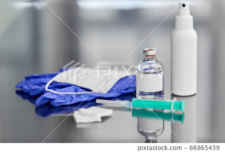 syringe, medicine, wound wipes, gloves and mask syringe, medicine, wound wipes, gloves and mask 66865439