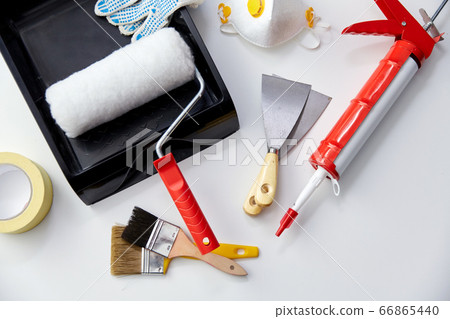 different painting work tools on white background different painting work tools on white background 66865440