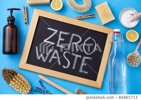 zero waste words on chalkboard and cleaning stuff zero waste words on chalkboard and cleaning stuff 66865713